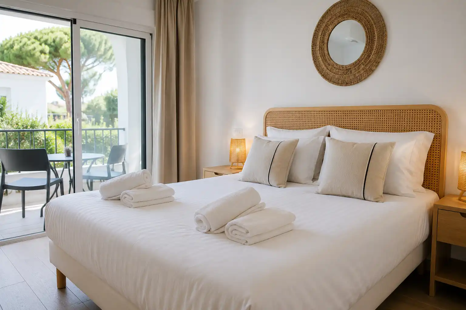 Chambre parfaitement préparée pour accueillir les voyageurs après un nettoyage de location saisonnière.