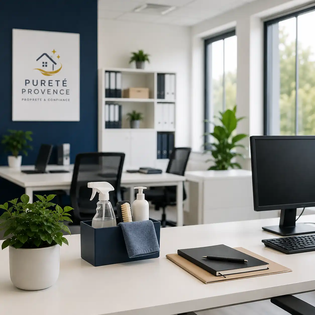 Bureau propre et organisé après une prestation de nettoyage réalisée par Pureté Provence à Salon-de-Provence.