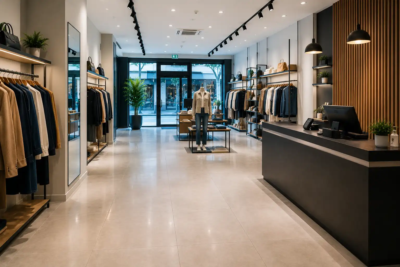 Boutique de prêt-à-porter parfaitement propre après une prestation de nettoyage professionnel réalisée par Pureté Provence à Salon-de-Provence.