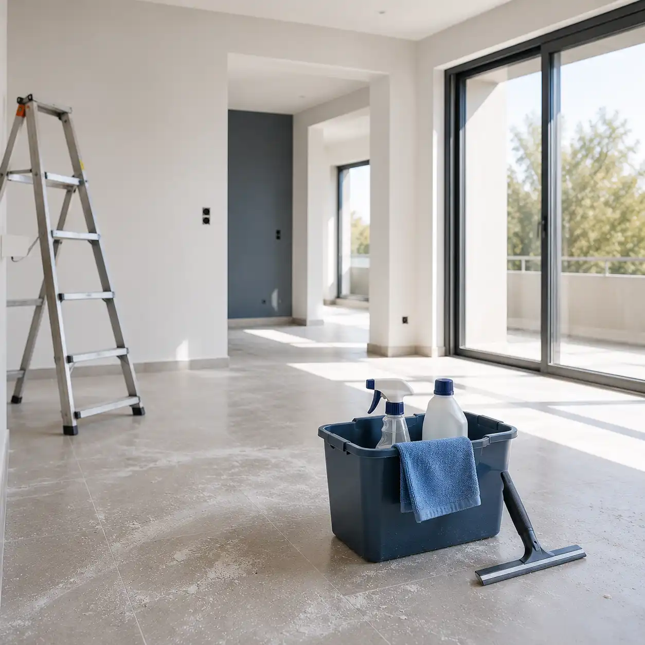 Intérieur d'une maison après travaux lors d'une prestation de nettoyage de fin de chantier réalisée par Pureté Provence à Salon-de-Provence.